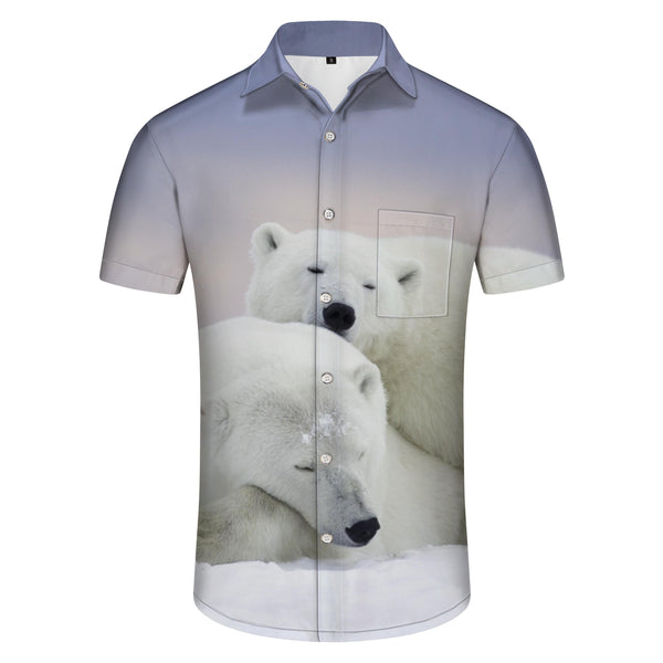
Two Polar Bears Men's Casual Short Sleeve Shirt Button Lapel Shirt Summer Hawaiian Shirt Digital Printing
                