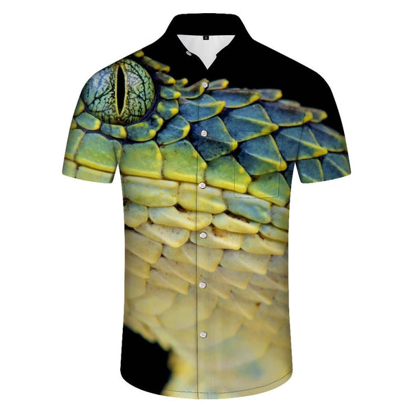 
Scales Covered Green Animal Snake Summer Hawaiian Four Seasons Button Top Shirt Men Comfortable Breathable Fashion Shirt
                