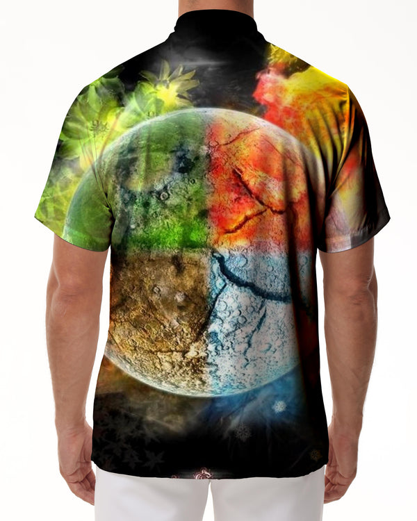 
Colorful Earth Landscape Cool Tropical Summer Men's Short Sleeve Shirt Button Collar Shirt with Pockets
                