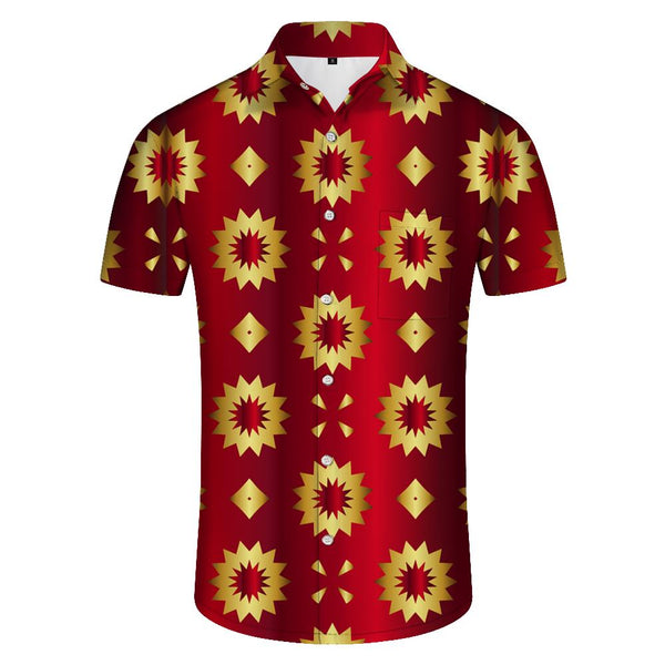 
Summer Men's Yellow Sun Pattern Short Sleeve Shirt
                