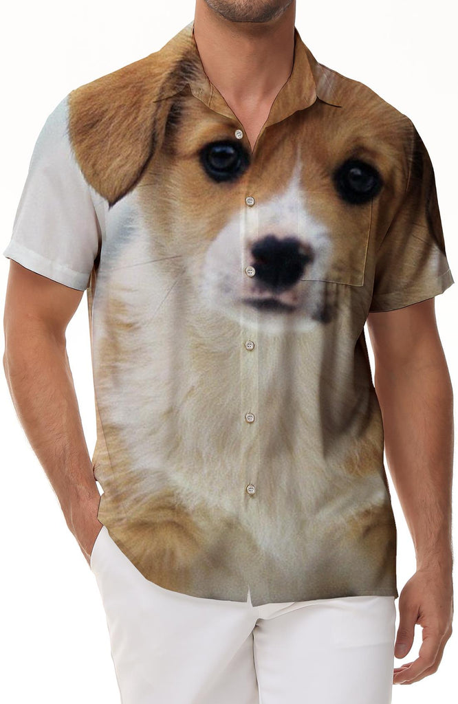 Cute Corgi Casual Men's Short Sleeve Shirt Retro Button Collar Beach Top 3D Digital Printed Short Sleeve Shirt Hawaii