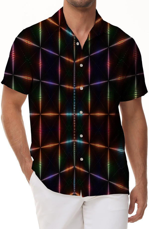 Colorful Geometric Men's Casual Hawaiian Lapel Button-Down Shirt Top