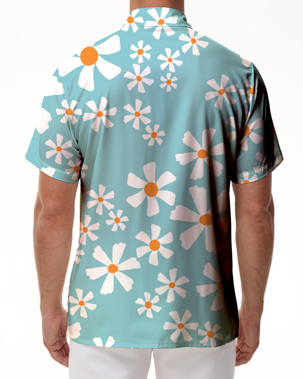 
Summer seaside beach party simple style tropical Hawaiian button down lapel short sleeve shirt men's fashion print stylish tops
                