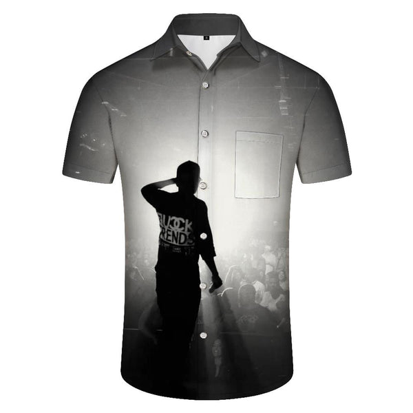
Atmosphere rap cool casual daily street short-sleeved shirt Hawaiian tropical summer button-down pocket lapel shirt
                