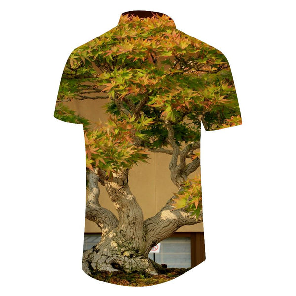 
Maple tree print Hawaiian button-down lapel pockets fashion retro style men's casual loose short-sleeved shirt 3d digital print
                