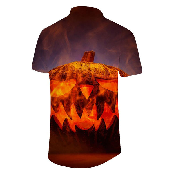 
Halloween Pumpkin Flame Stove Mens Hawaiian Shirt Summer Beach Tropical Short Sleeve Button Shirt Lapel
                