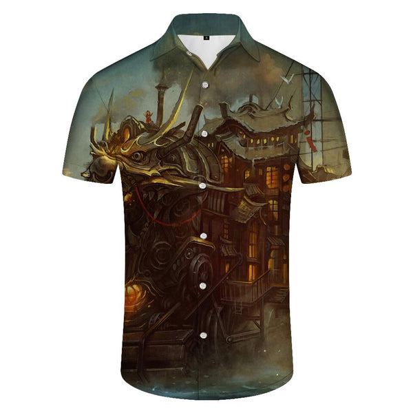 
Kirin House Men's Casual Street Print Hawaiian Shirt Loose Short Sleeve Shirt Button
                