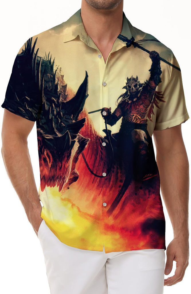 Samurai General Armor Hawaiian Shirt Casual Loose Tropical Four Seasons Lapel Short Sleeve Shirt Men's Short Sleeve Button