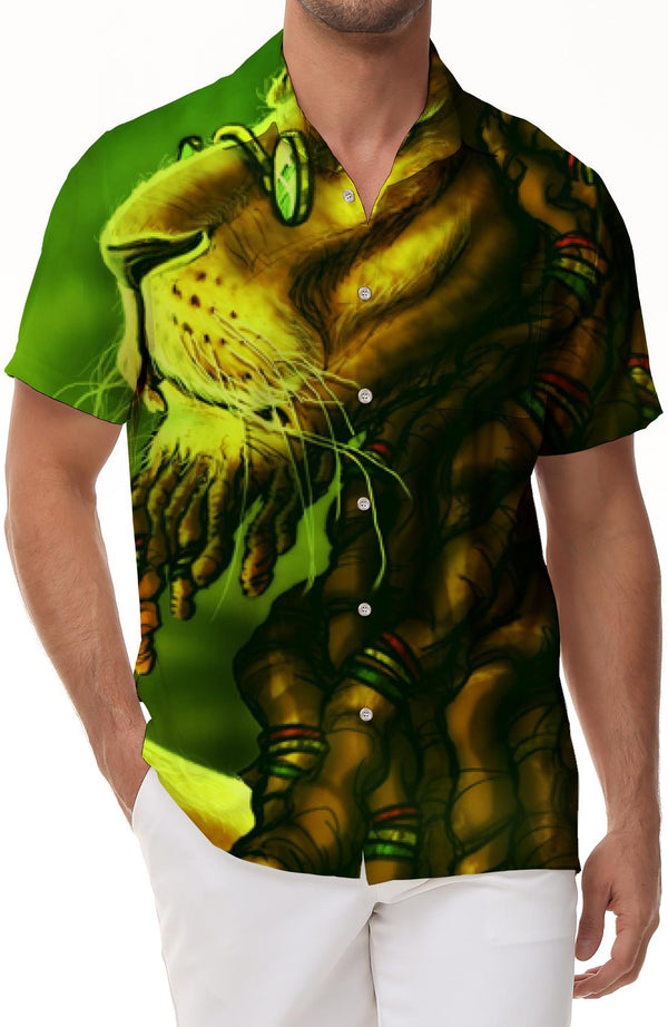 Cartoon Anime Animal Vintage Hawaiian Button Shirt Men's Short Sleeve Casual Button Fun Party Beach Shirt
