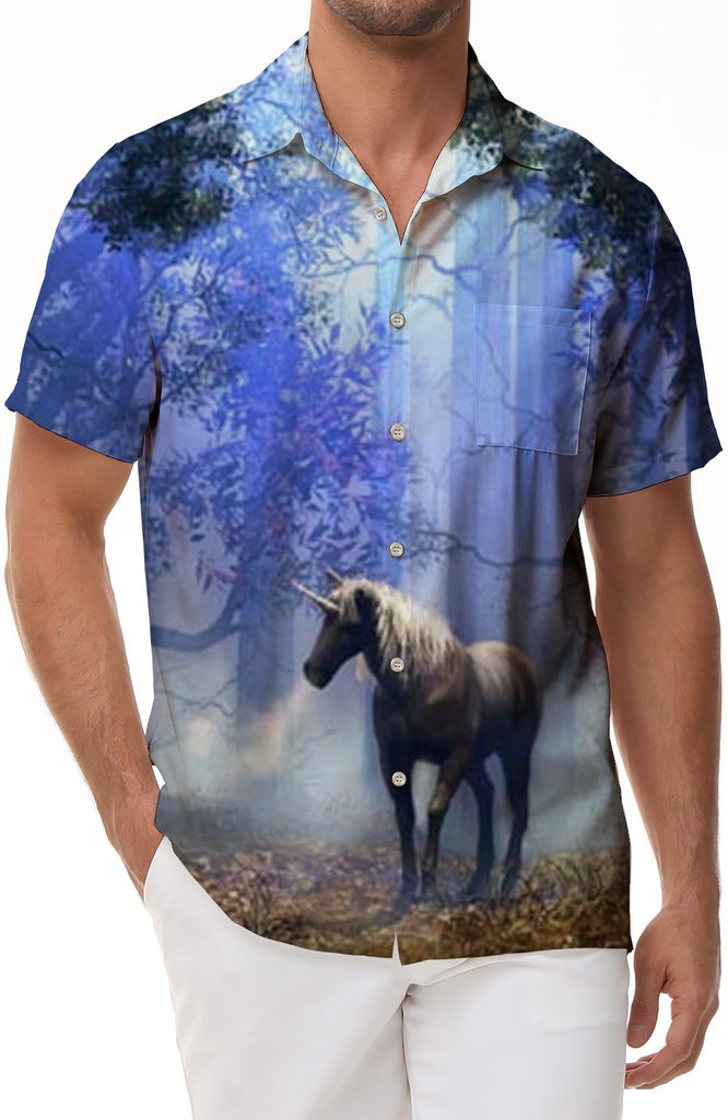Mythical Horse Hawaiian Pocket Ocean Short Sleeve Mens Casual Button Shirt Short Sleeve Regular Fit Shirt Beach Pocket Top