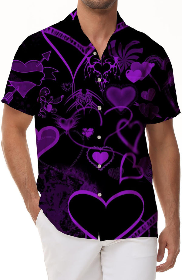 Purple Love Art Print Pattern Men's Loose Casual Short Sleeve Pattern Cool Fashion Shirt Short Sleeve