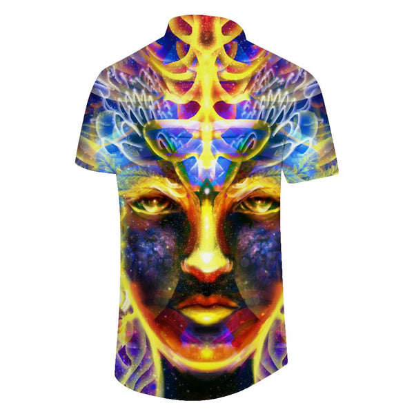 
Buddha statue colorful 3D print pattern Hawaiian button pocket lapel tropical four seasons men's casual loose travel seaside beach clothing
                