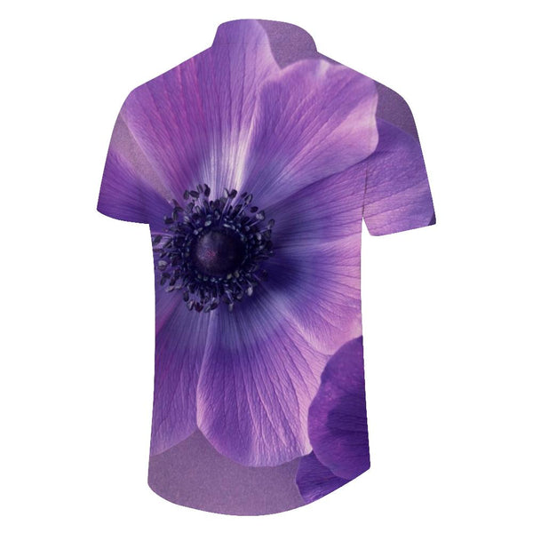 
European silver anemone 3d digital printing men's casual street short-sleeved shirt Hawaiian short-sleeved seaside beach clothing
                