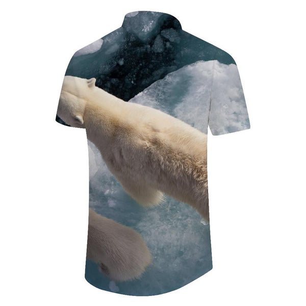 
Summer Polar Bear Ice Beach Shirt Men's Tropical Hawaiian Shirt Casual Button Short Sleeve Trend
                