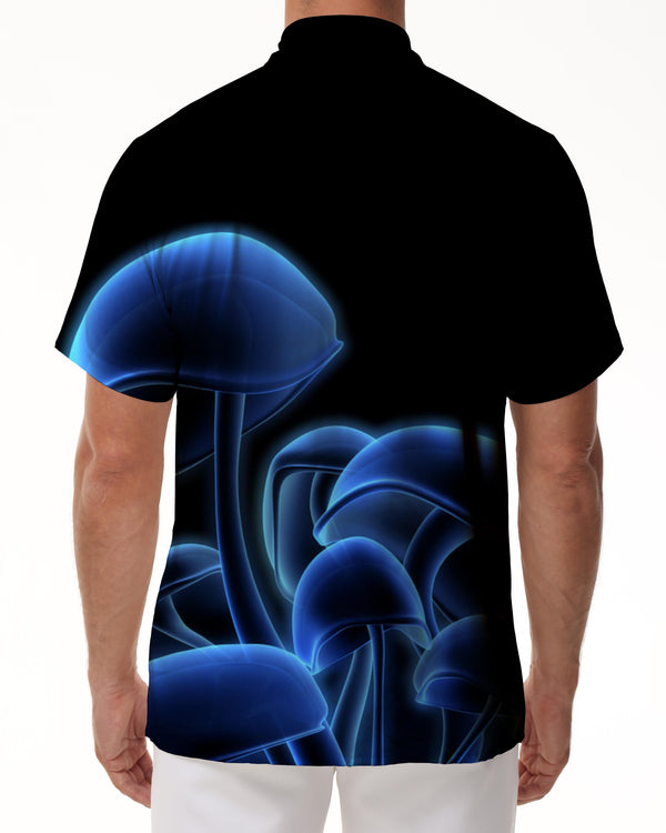 
Magic Blue Mushroom Black Men's Short Sleeve Shirt Lapel Button Top Short Sleeve Hawaiian Loose Beach Short Sleeve Shirt
                