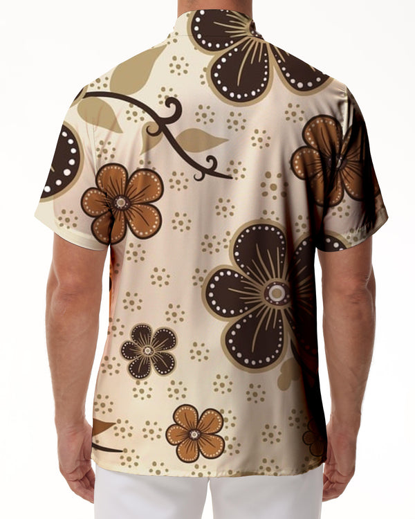 
Retro floral tropical Hawaiian button-down lapel men's casual loose vacation beach short-sleeved shirt
                