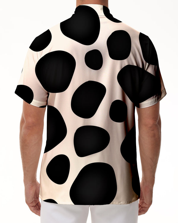 
Black and white fun fashion men's casual lapel pockets tropical Hawaiian button-down shirt short sleeves beach party
                