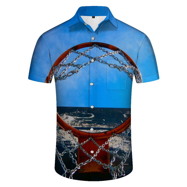
Basketball seaside pole lapel pocket lapel Hawaiian shirt men's summer short sleeve loose button short sleeve shirt outdoor fishing
                