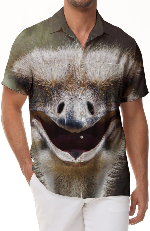 Funny Ostrich Hawaiian Shirt Men's Short Sleeve Button Casual Beach Vacation Shirt