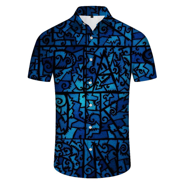 
Summer Men's Hawaiian Shirt Casual Shirt Short Sleeve Button Beach Shirt Tropical Fashion Shirt Abstract Blue Pattern
                