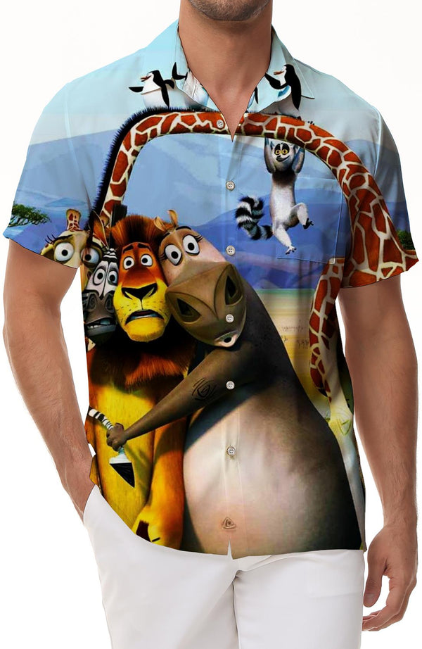 Funny Animal World Hawaii Print Short Sleeve Summer Casual Short Sleeve Shirt Street Fashion Lapel Button Men's Clothing