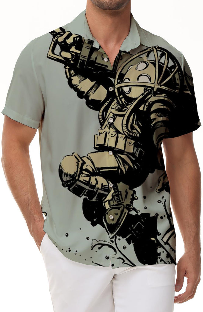 Funny Cartoon People Print Hawaiian Casual Shirt Men Loose Trendy Design Shirt Fashion Button Lapel Top