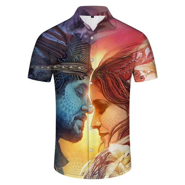 
King and Queen Mens Hawaiian Shirt Mens Casual Summer Beach Casual Short Sleeve Button Shirt
                