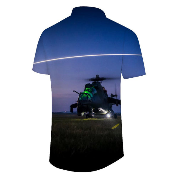 
Cool helicopter fashionable new men's casual loose shirt short sleeve lapel button-down regular style holiday beach clothing
                