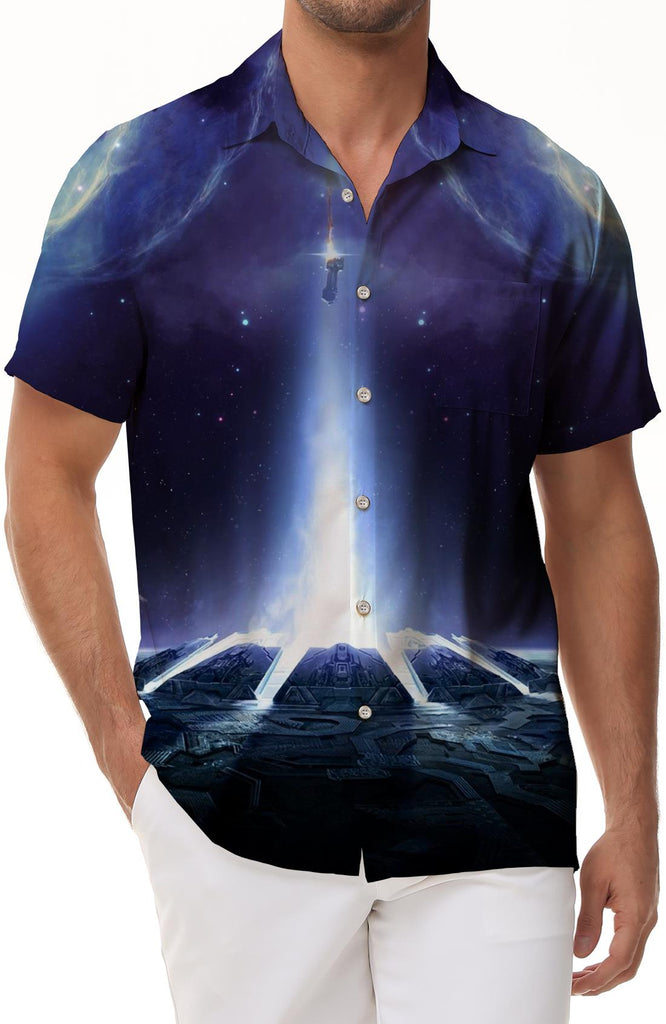 Summer new men's shirt casual shiny light 3d printing pattern digital printing shirt men's fashion short sleeve