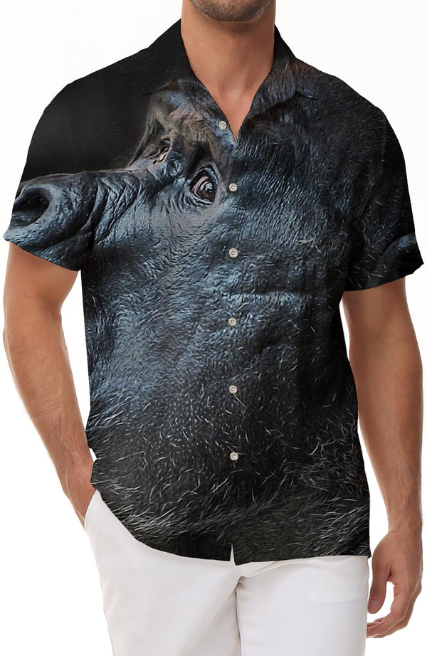 Wild Mens Animal Lion Button Down Dress Shirt Summer Casual Short Sleeve Shirt for Office Travel Beach