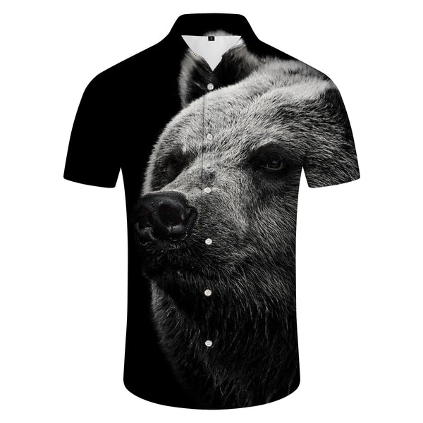 
Furry wild bear black men's button-down shirt short sleeve Hawaiian breathable shirt vacation ocean vacation fashionable
                