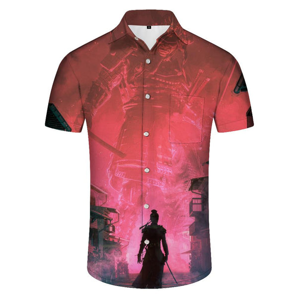 
Samurai Japanese Hawaiian Shirt Men's Harajuku Casual Button Short Sleeve Cool Clothing Loose
                