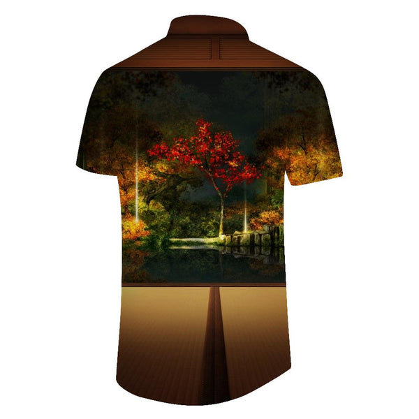 
Season Forest Cabin Men's Hawaiian Shirt Autumn Short Sleeve Button Summer Beach Casual Shirt
                