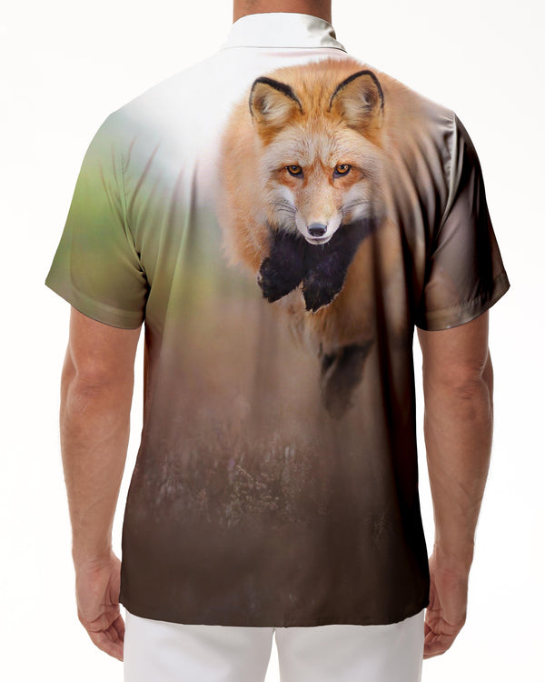 
Charming Wild Red Fox Men's Loose Casual Daily Travel Short Sleeve Shirt Button Short Sleeve Shirt with Pockets Regular Version
                
