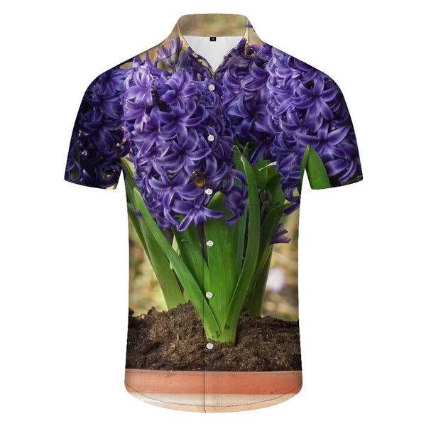 
Flower Purple Hyacinth Men's Casual Daily Vacation Short Sleeve Tropical Four Seasons Hawaiian Button Lapel Pocket Short Sleeve Shirt Tops
                
