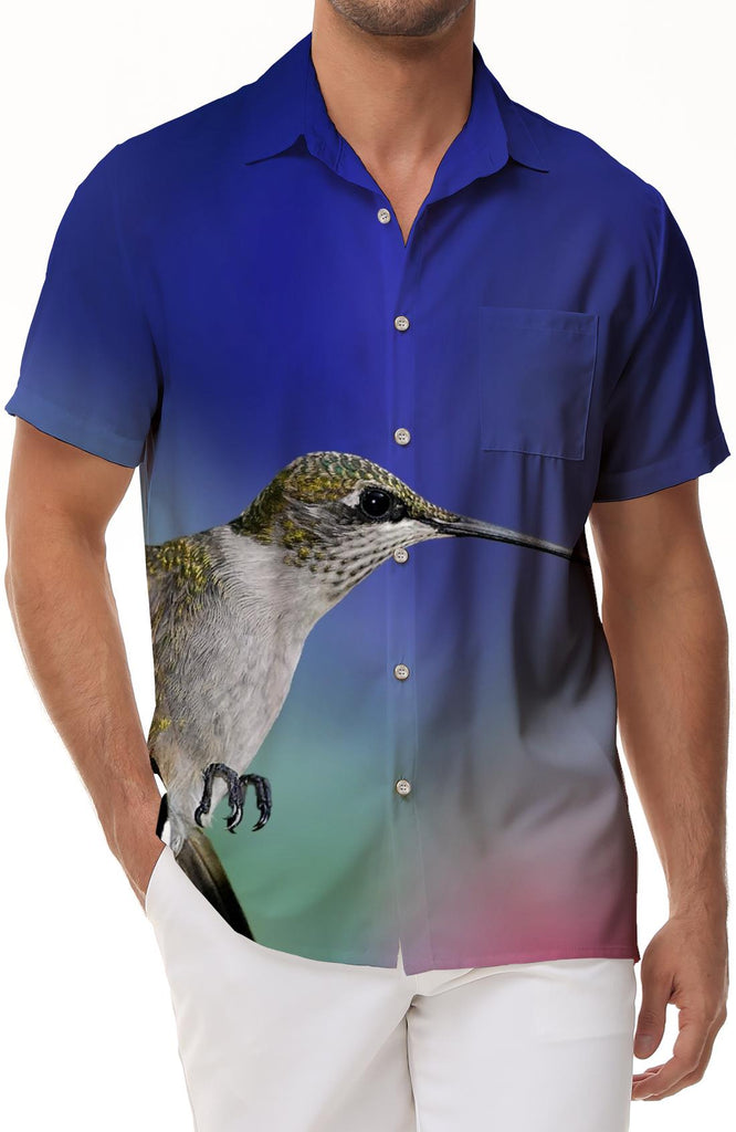 Hummingbird Tropical Flowers Spring Mens Short Sleeve Shirt Casual Button Shirt Summer Tops with Pockets