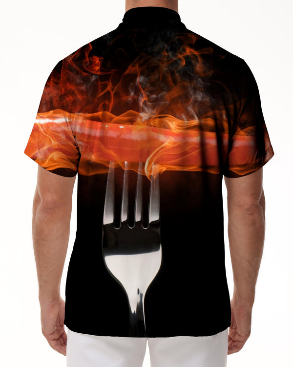 
Black grilled sausage food shirt Hawaiian shirt casual short-sleeved button men's simple daily casual style
                