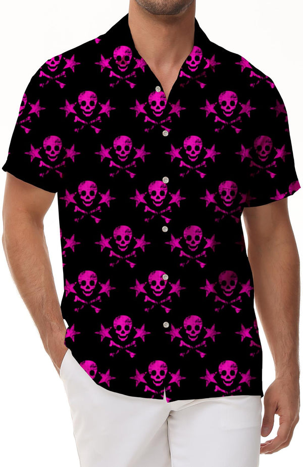 Death Pattern Print Casual Loose Lapel Print Short Sleeve Pocket Button Lapel Rap Style Short Sleeve Beach Summer Shirt Outdoor