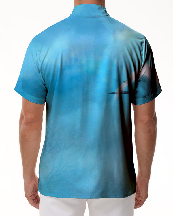 
Sky blue horse and white clouds short sleeve shirt fashion mens clothing casual tropical hawaii vacation beach wear
                