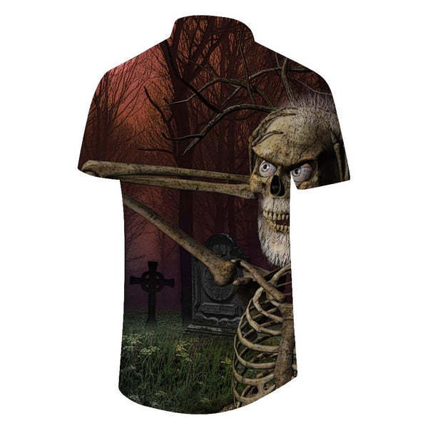 
Skull button men's casual vacation loose summer tropical vacation seaside Hawaii beach short-sleeved tops
                