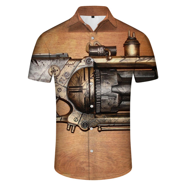 
Machine Gun Men's Short Sleeve Shirt Casual Button Summer Beach Shirt Classic Regular Shirt
                