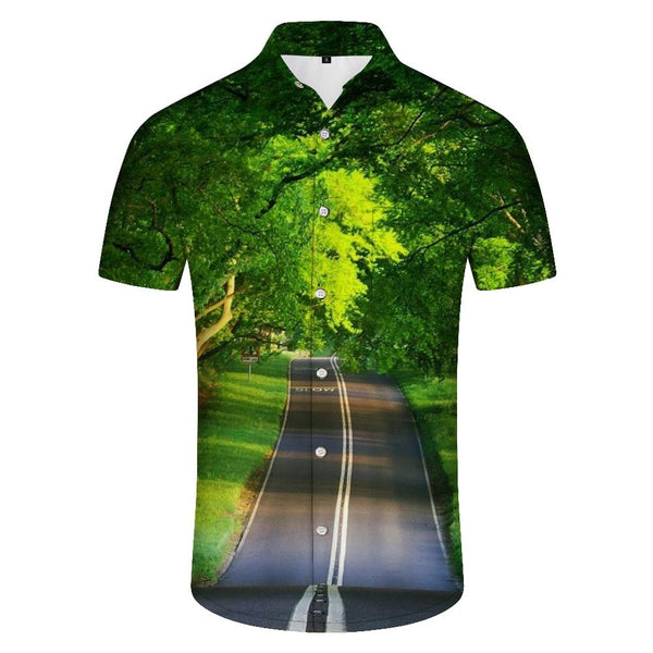 
Green plant path fresh air print pattern casual loose men's vacation seaside tropical beach colorful short sleeve
                