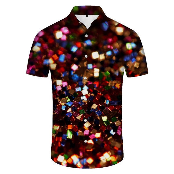 
Men's short sleeve casual lapel button print pockets colorful abstract personalized cool Hawaiian beach wear
                