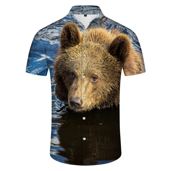 
Brown Bear is still playing in the water Summer casual men's shirt Hawaiian short-sleeved shirt comfortable breathable street beach wear
                