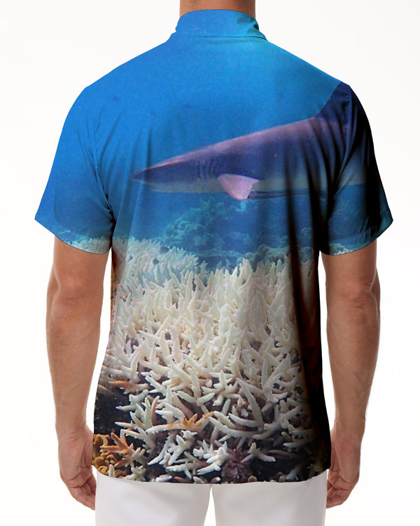 
Fierce Shark Animal Print Men's Short Sleeve Shirt Casual Polyester Loose Button Top 3D Digital Printing Seabed
                
