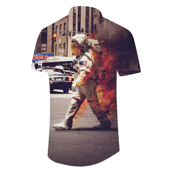 
Street Cool Space Suit Four Seasons Hawaiian Fashion Button Lapel Men's Casual Street Printed Short Sleeve Shirt
                