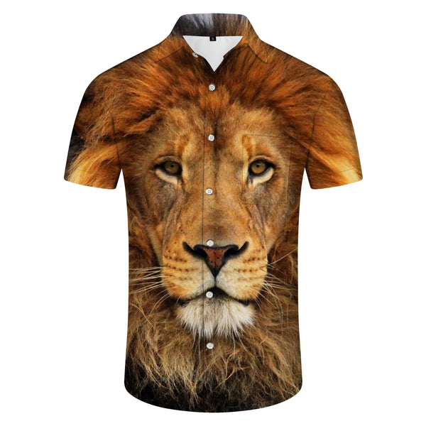 
Tropical casual everyday lion print pattern men's short sleeve shirt abstract fun Hawaiian clothing
                
