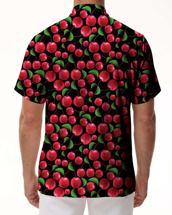 
Men's cherry print beach shirt Men's red fruit print casual shirt Hawaiian short sleeve
                