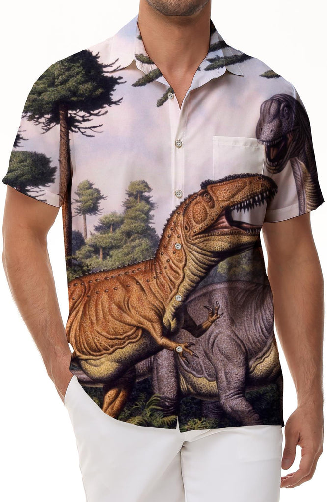 Button casual beach shirt Hawaiian shirt men's summer short sleeve tropical four seasons short sleeve shirt extinct animals