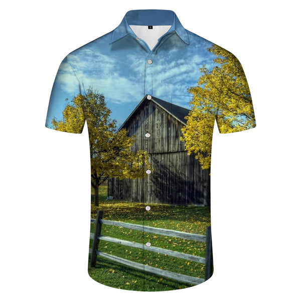 
Fall Country Hawaiian Vintage Shirt Mens Button Down Short Sleeve Shirt for Casual and Vacation Wear
                